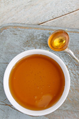 clear honey in dish