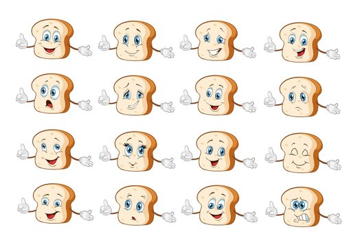 bread characters set cartoon. vector illustration