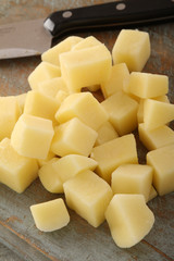 cubed and diced potatoes