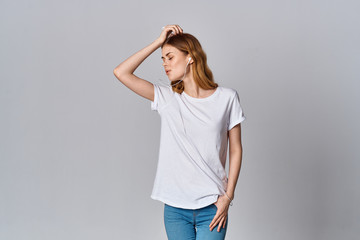 woman in white t-shirt