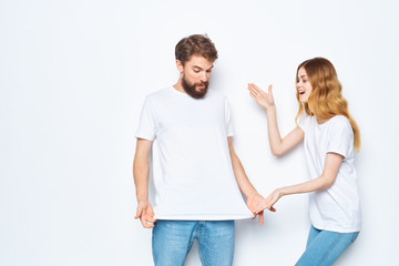 logo white t-shirt young couple