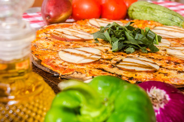 handmade pear pizza prepared on a clay furnace pizza