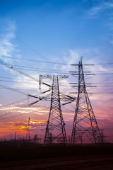 Transmission tower in the evening