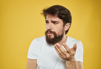 man beard on yellow background