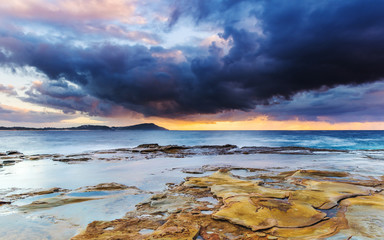 Cloudy Sunrise Seascape from Rock Platform