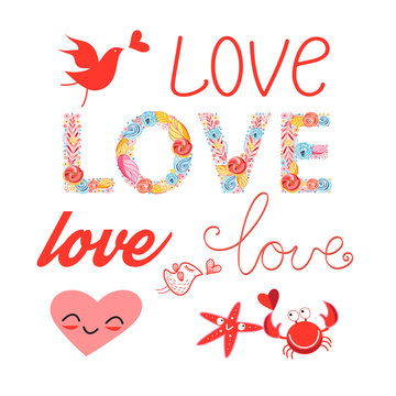 Fototapeta A bright holiday set I love for the holiday of all Lovers