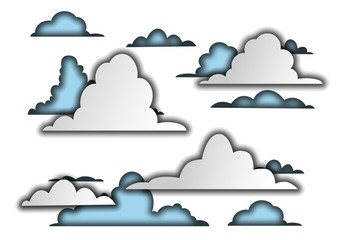 3D paper. Clouds. Stylized sky. children's drawing.  Vector illustration