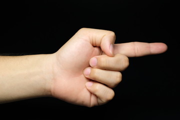 Man hand sign isolated on back background