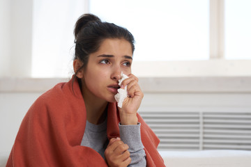 Fototapeta na wymiar flu runny woman sick