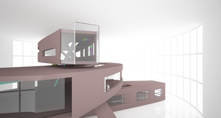Abstract brown and colored gradient  interior multilevel public space with window. 3D illustration and rendering.
