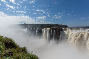Fototapeta premium Puerto Iguazú, Misiones, Argentina. July 2018. Throat of the Devil in the Iguazu Falls seen by the Argentinean side.