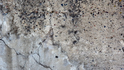 Grey grunge textured wall. cracks and mold on the surface