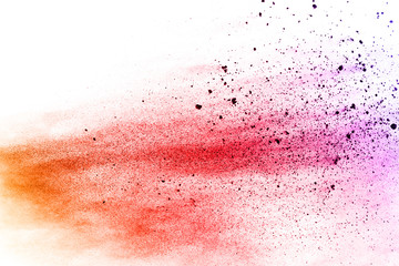 abstract powder splatted background. Colorful powder explosion on white background. Colored cloud. Colorful dust explode. Paint Holi.