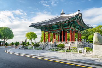 Fototapeta premium Beautiful bell pavilion at Yongdusan Park. Busan, South Korea