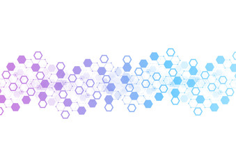 Abstract hexagonal molecular structures in technology background and science style. Medical design. Vector illustration