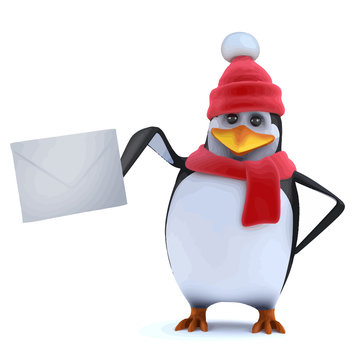 Vector 3d Winter penguin posts a letter