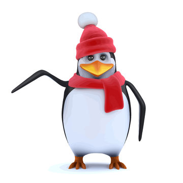 Vector 3d Winter penguin points to something of interest