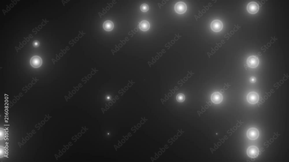 Poster rows of light bulbs spotlights with random switch on, computer generated night club background, 3d r