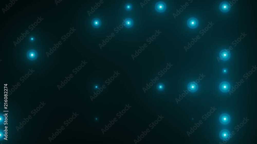 Poster rows of light bulbs spotlights with random switch on, computer generated night club background, 3d r
