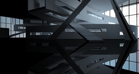 Obraz premium Abstract white and black interior multilevel public space with window. 3D illustration and rendering.