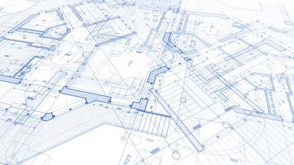 Architecture design: blueprint plan - illustration of a plan modern residential building / technology, industry, business concept illustration: real estate, building, construction, architecture