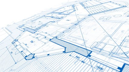 Architecture design: blueprint plan - illustration of a plan modern residential building / technology, industry, business concept illustration: real estate, building, construction, architecture