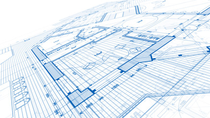 Architecture design: blueprint plan - illustration of a plan modern residential building / technology, industry, business concept illustration: real estate, building, construction, architecture