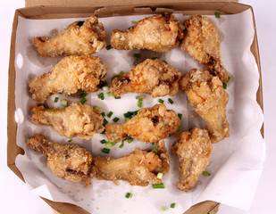  fried chicken with white backdrop.
