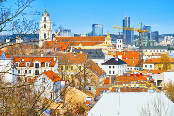 Fototapeta na wymiar View of Vilnius from the hill of the Bastion of the Vilnius City Wall.
