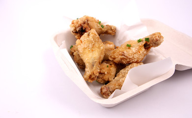  fried chicken with white backdrop.