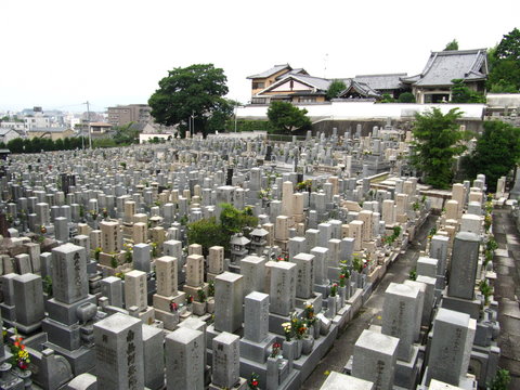japanese grave yard in kyoto, japan
