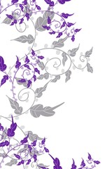 Vine border illustration twinning leaves on edge of open copy space, isolated frame design