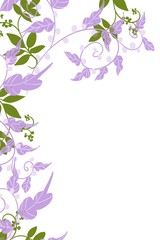 Vine border illustration twinning leaves on edge of open copy space, isolated frame design