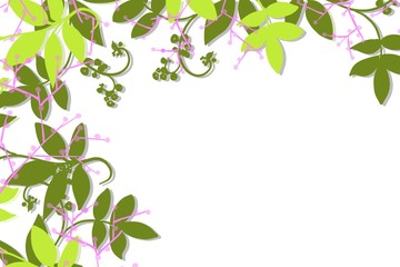 Vine border illustration twinning leaves on edge of open copy space, isolated frame design