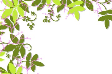 Fototapeta premium Vine border illustration twinning leaves on edge of open copy space, isolated frame design