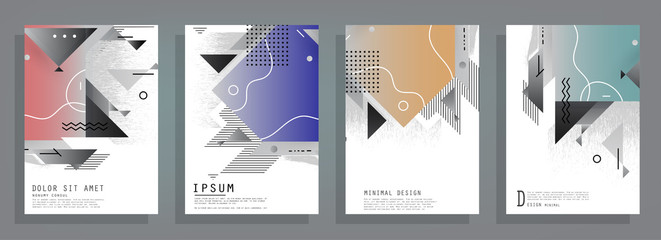 Covers templates set with graphic geometric elements. Applicable for brochures, posters, covers and banners. Vector illustrations.