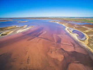 Aerial view of pink salt lake in Australia