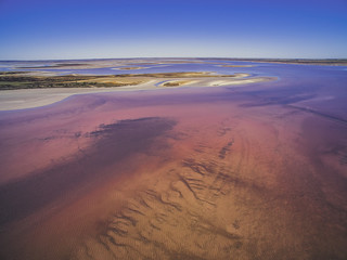 Shallow salt water patches of Lake Tyrrell, Victoria, Australia - aerial view