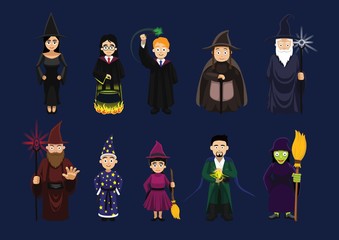Various Witch Wizard Magician Cute Cartoon Character