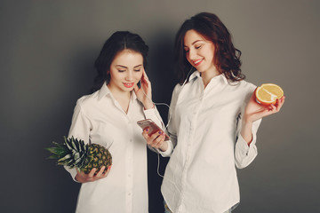 girls with fruit