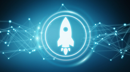 Startup rocket digital interface 3D rendering