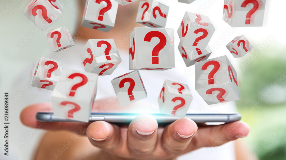 Fototapete businessman using cubes with 3d rendering question marks