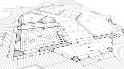 Architecture design: blueprint plan - illustration of a plan modern residential building / technology, industry, business concept illustration: real estate, building, construction, architecture