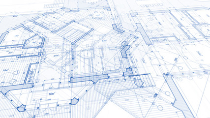 Architecture design: blueprint plan - illustration of a plan modern residential building / technology, industry, business concept illustration: real estate, building, construction, architecture