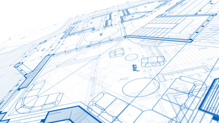 Architecture design: blueprint plan - illustration of a plan modern residential building / technology, industry, business concept illustration: real estate, building, construction, architecture