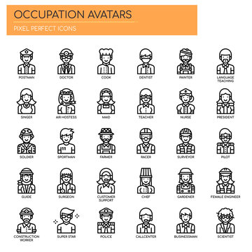 Occupation Avatars , Thin Line and Pixel Perfect Icons.
