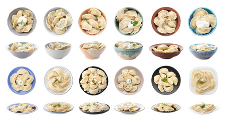 Set of delicious dumplings on white background © Africa Studio