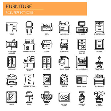 Furniture Elements , Thin Line and Pixel Perfect Icons