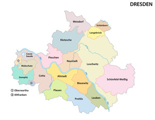 Dresden, administrative and political map of the Saxon capital