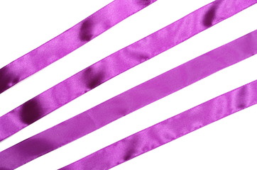 Fototapeta premium Purple ribbon isolated on white background, top view